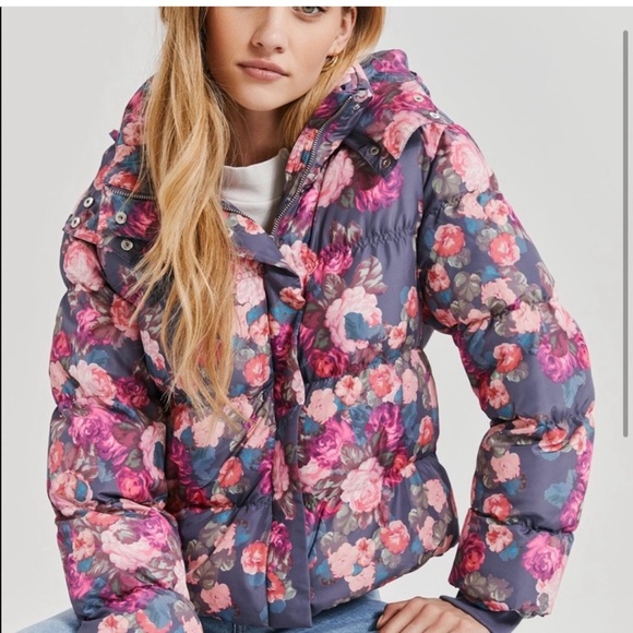 Something Navy Jackets & Blazers - Something Navy Floral Hooded Puffer Jacket